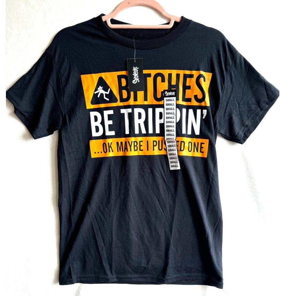 Spencers Mens Black Graphic Tee NWT Small 100% Cotton Funny T Shirt